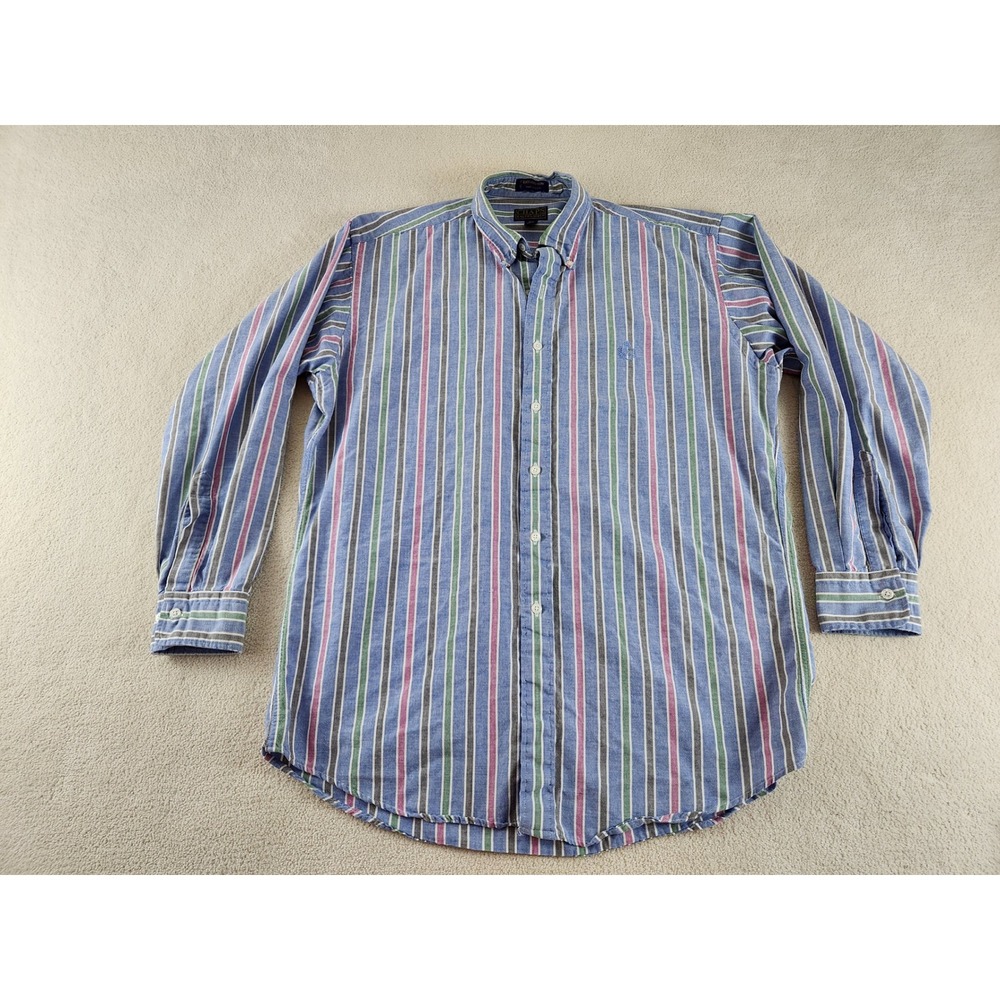 Mens Vintage RL Chaps Long Sleeve Button Up Blue Striped Size Large USA